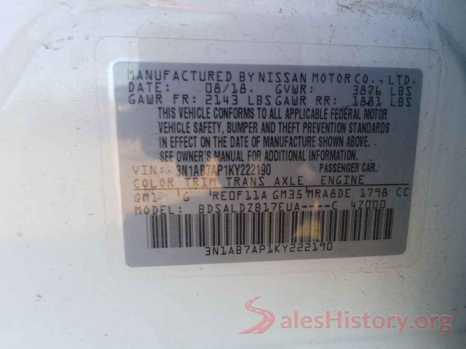 3N1AB7AP1KY222190 2019 NISSAN SENTRA