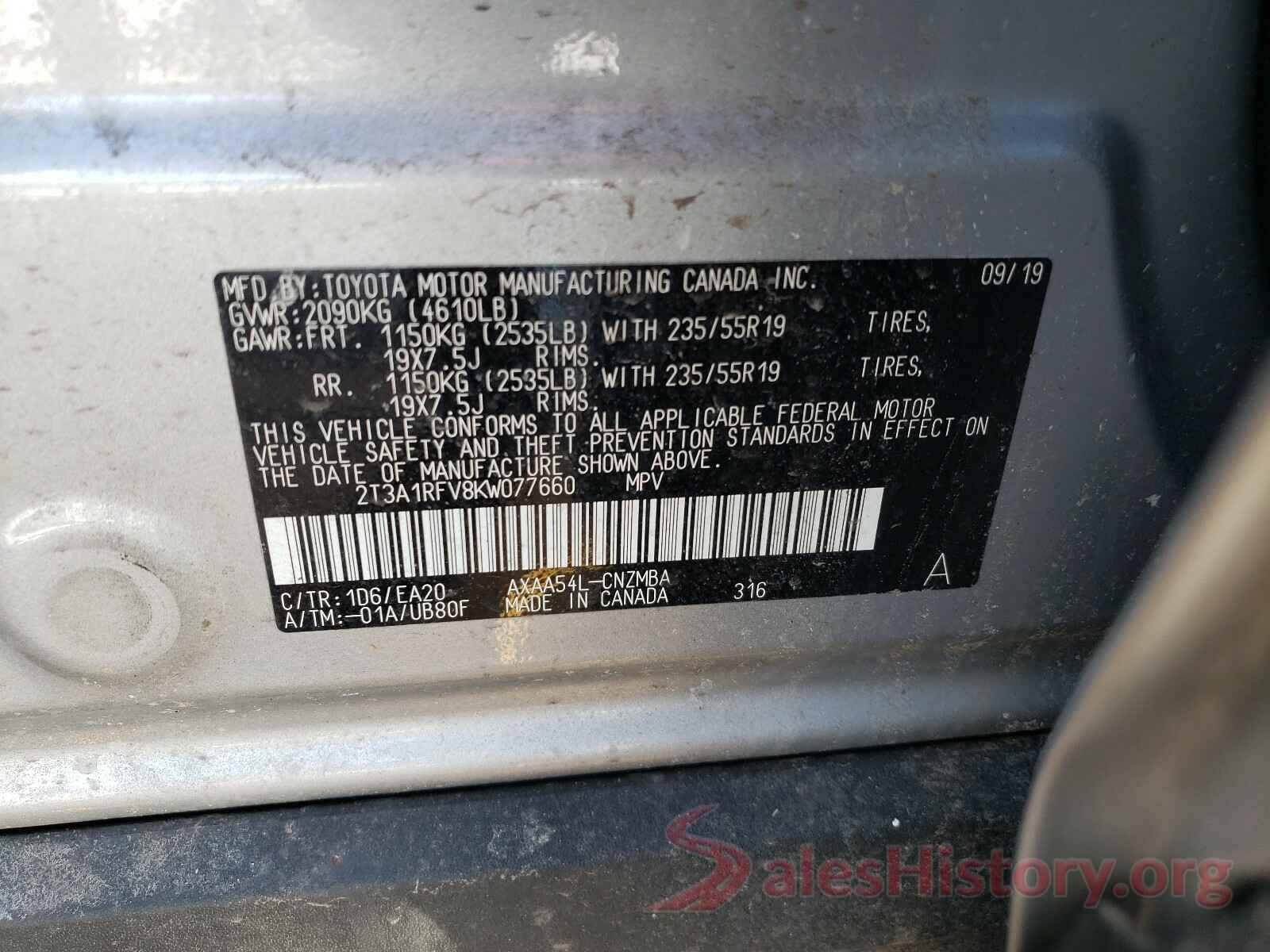 2T3A1RFV8KW077660 2019 TOYOTA RAV4