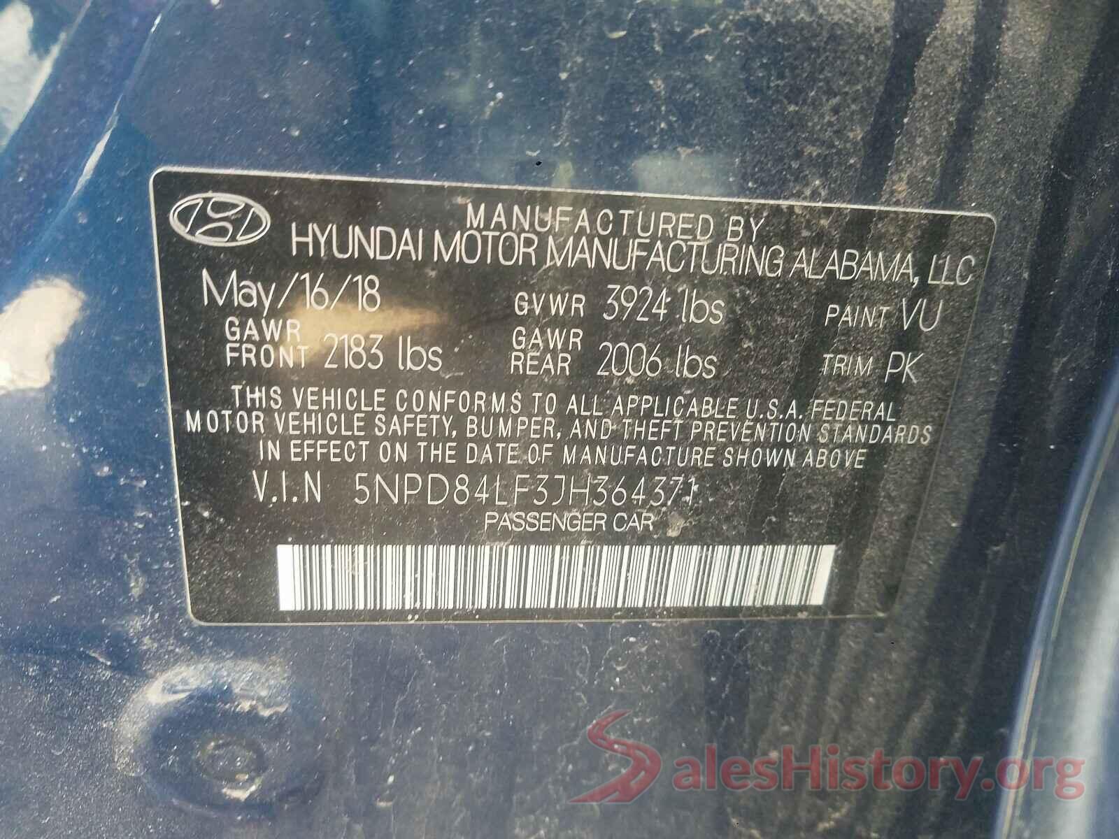 5NPD84LF3JH364371 2018 HYUNDAI ELANTRA