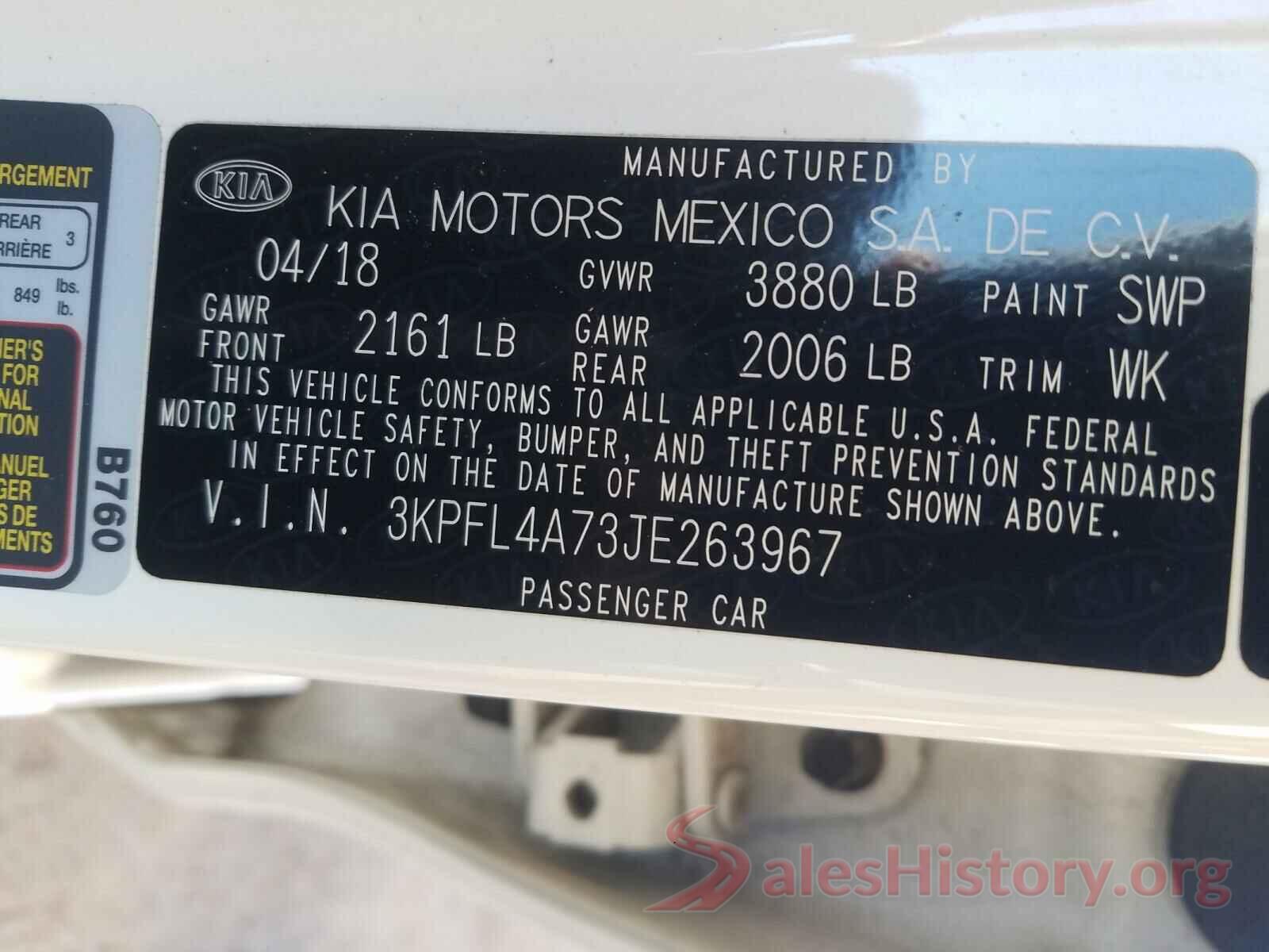 3KPFL4A73JE263967 2018 KIA FORTE