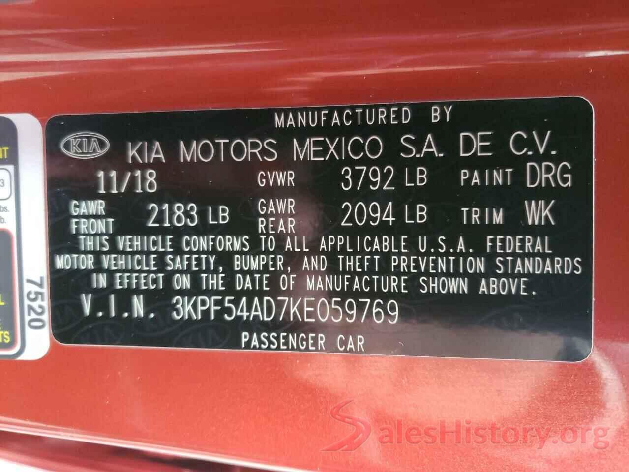 3KPF54AD7KE059769 2019 KIA FORTE