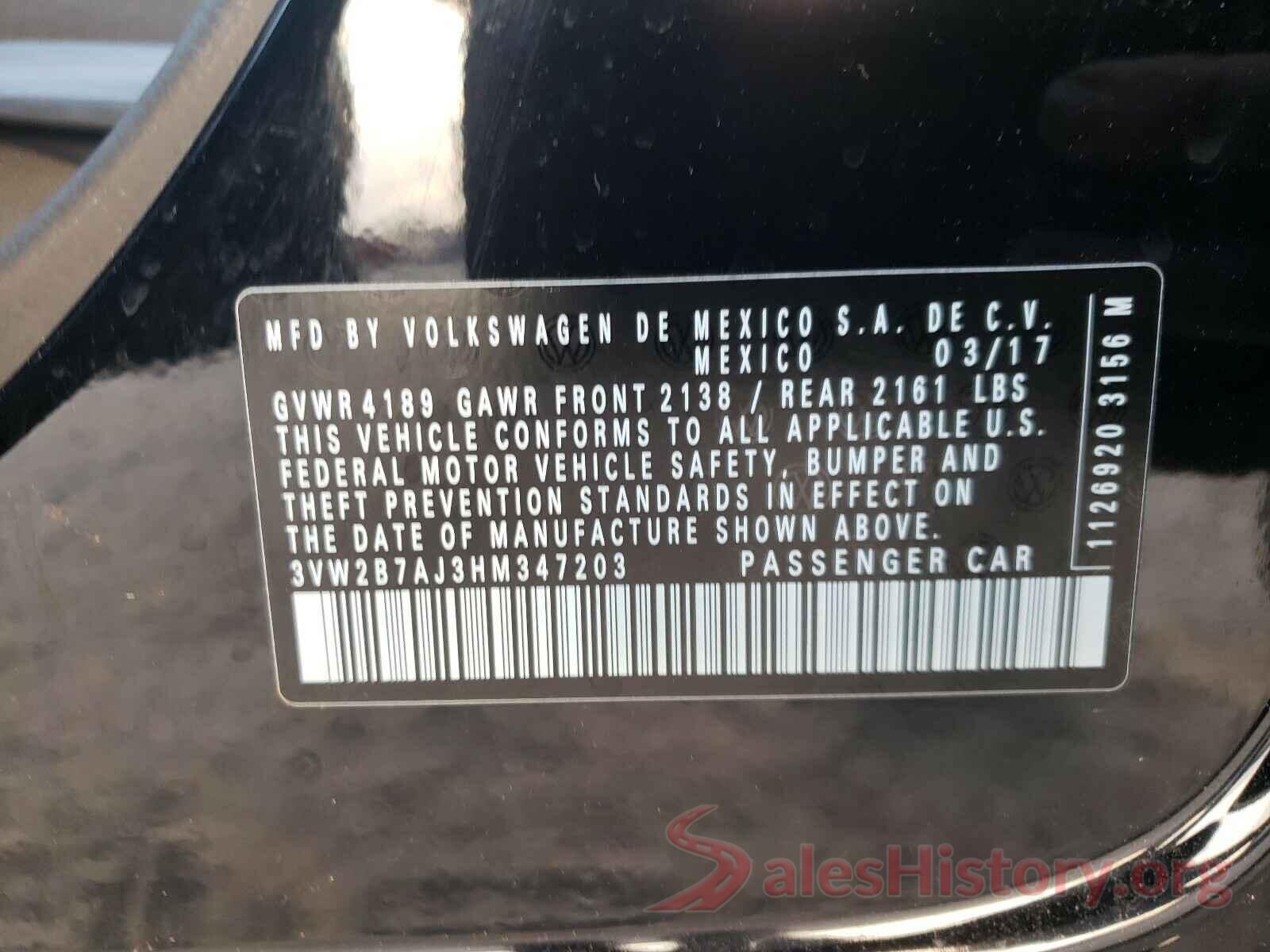 3VW2B7AJ3HM347203 2017 VOLKSWAGEN JETTA