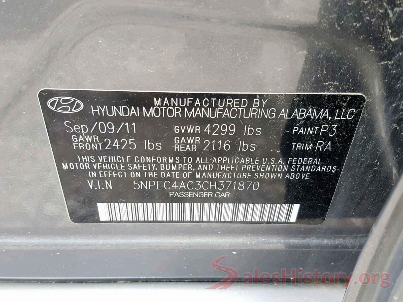 5NPEC4AC3CH371870 2012 HYUNDAI SONATA