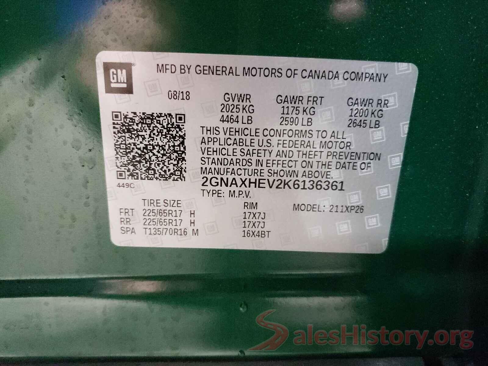 2GNAXHEV2K6136361 2019 CHEVROLET EQUINOX