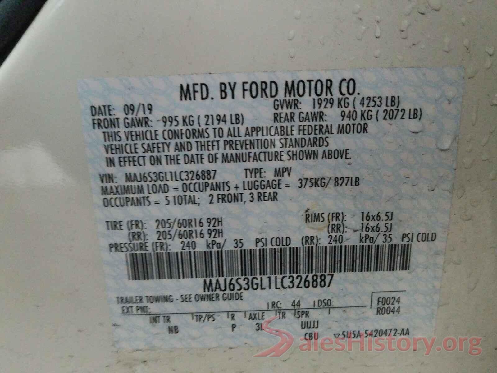 MAJ6S3GL1LC326887 2020 FORD ALL OTHER