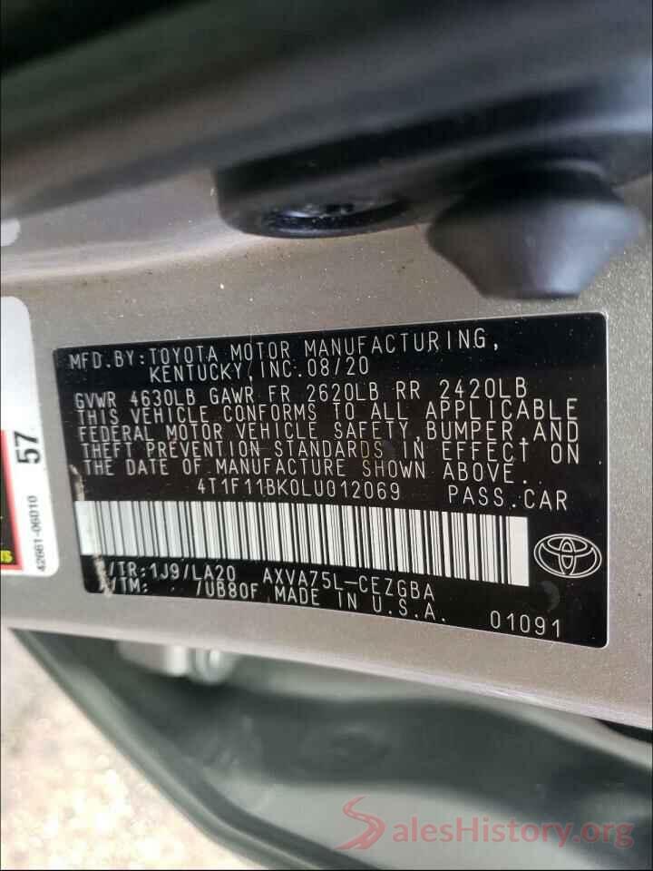 4T1F11BK0LU012069 2020 TOYOTA CAMRY