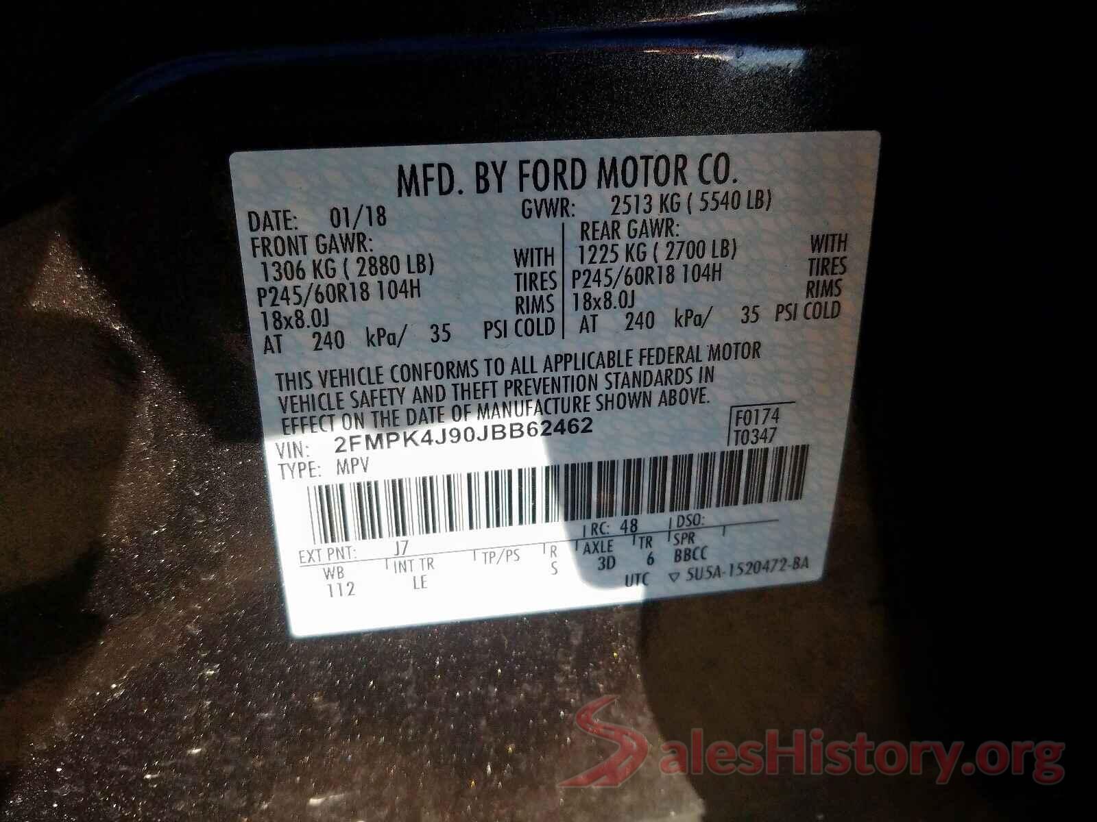 2FMPK4J90JBB62462 2018 FORD EDGE