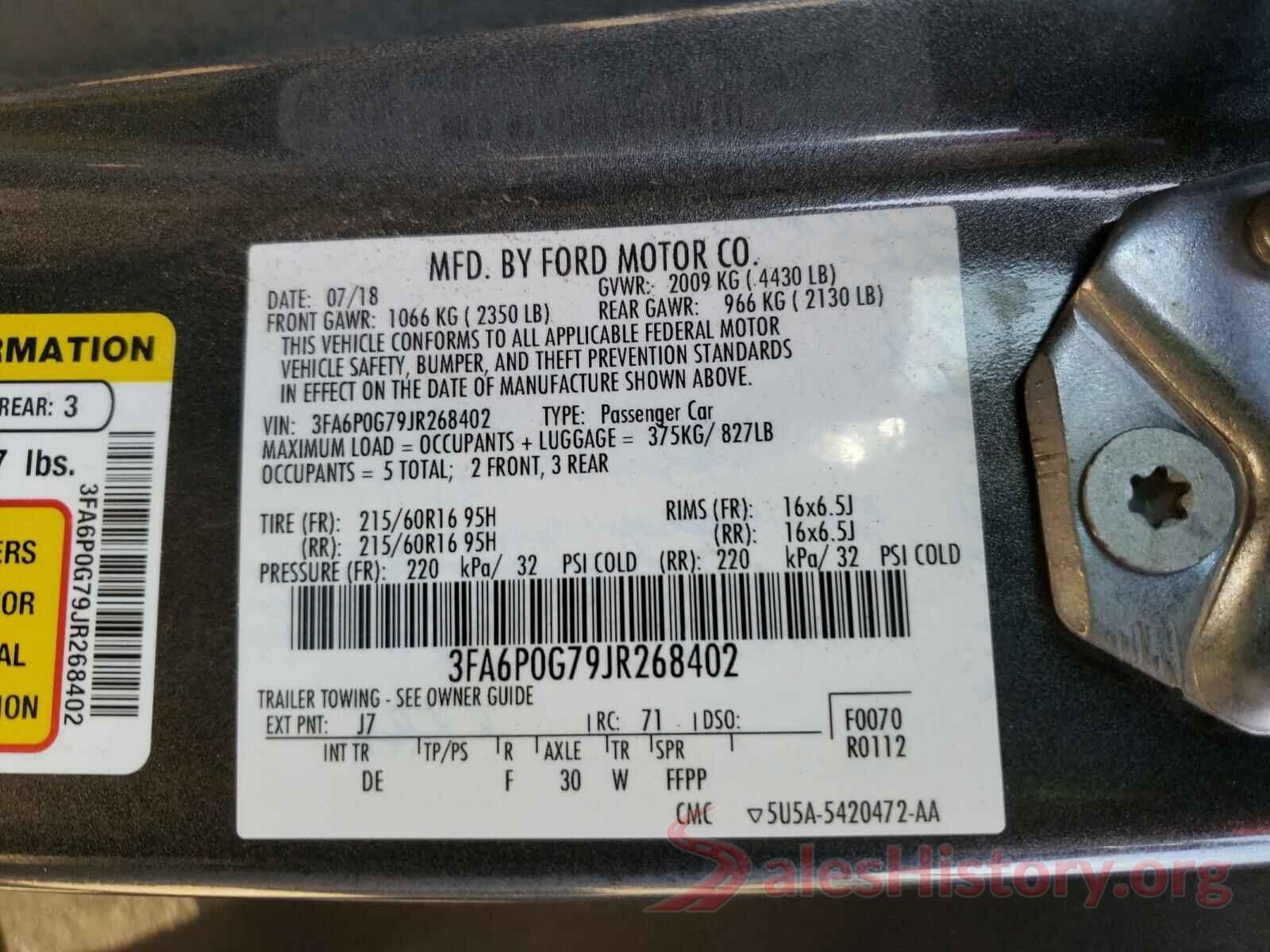 3FA6P0G79JR268402 2018 FORD FUSION