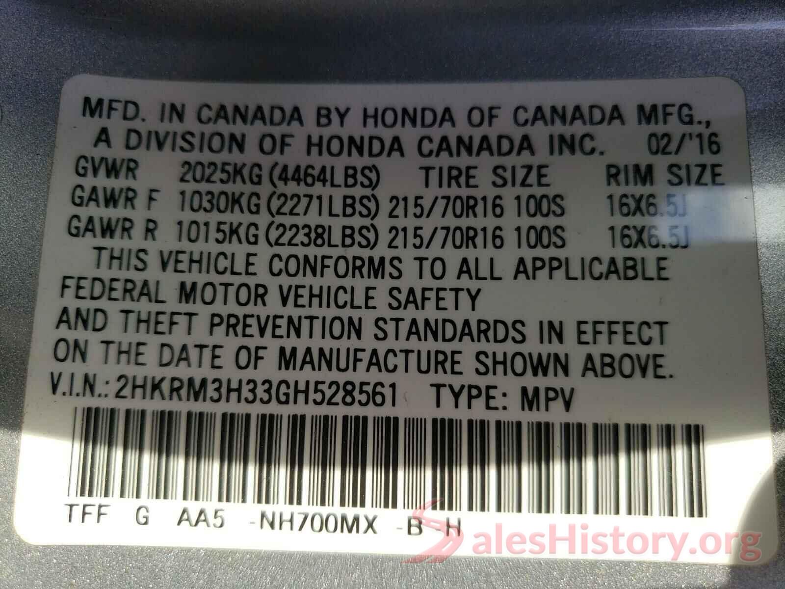 2HKRM3H33GH528561 2016 HONDA CRV