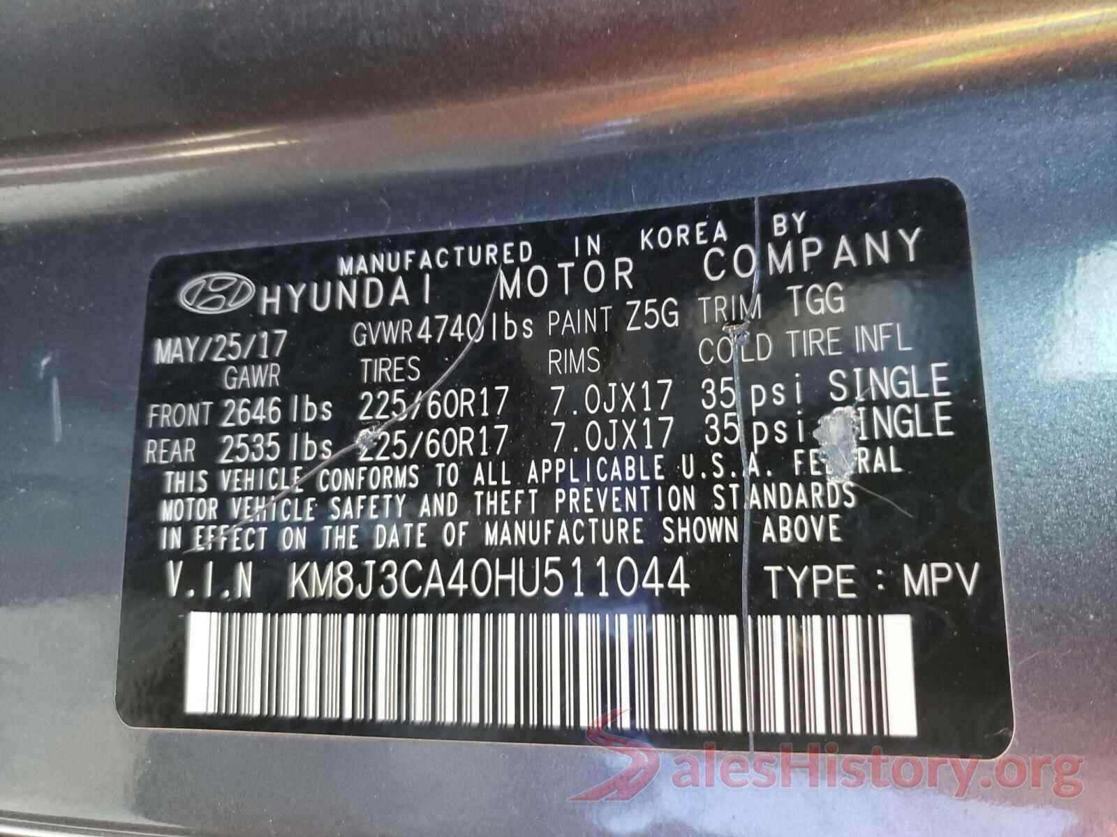 KM8J3CA40HU511044 2017 HYUNDAI TUCSON