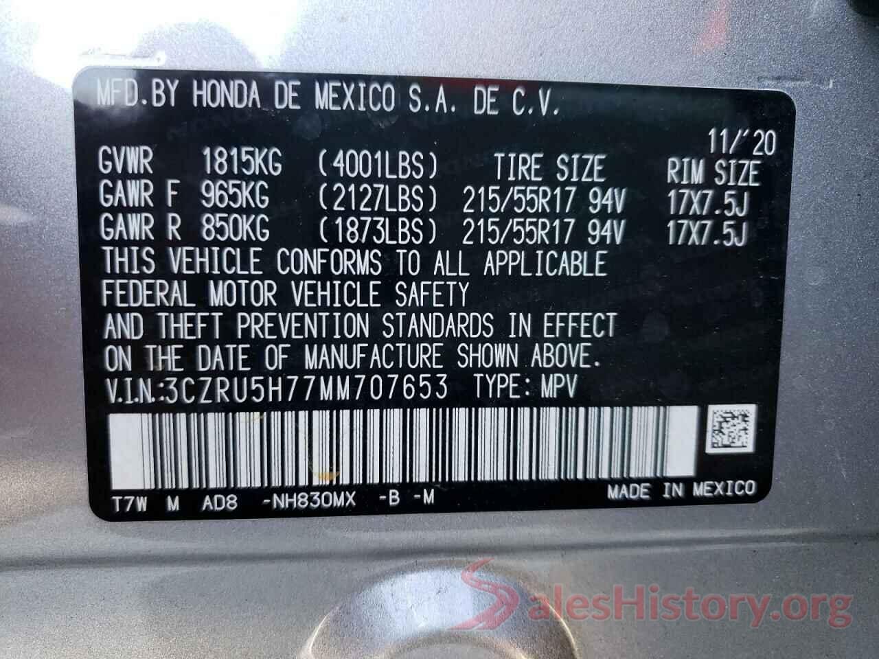 3CZRU5H77MM707653 2021 HONDA HR-V