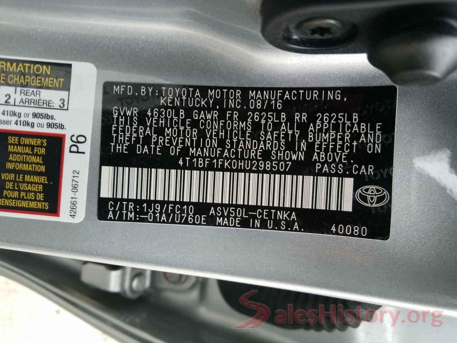 4T1BF1FK0HU298507 2017 TOYOTA CAMRY