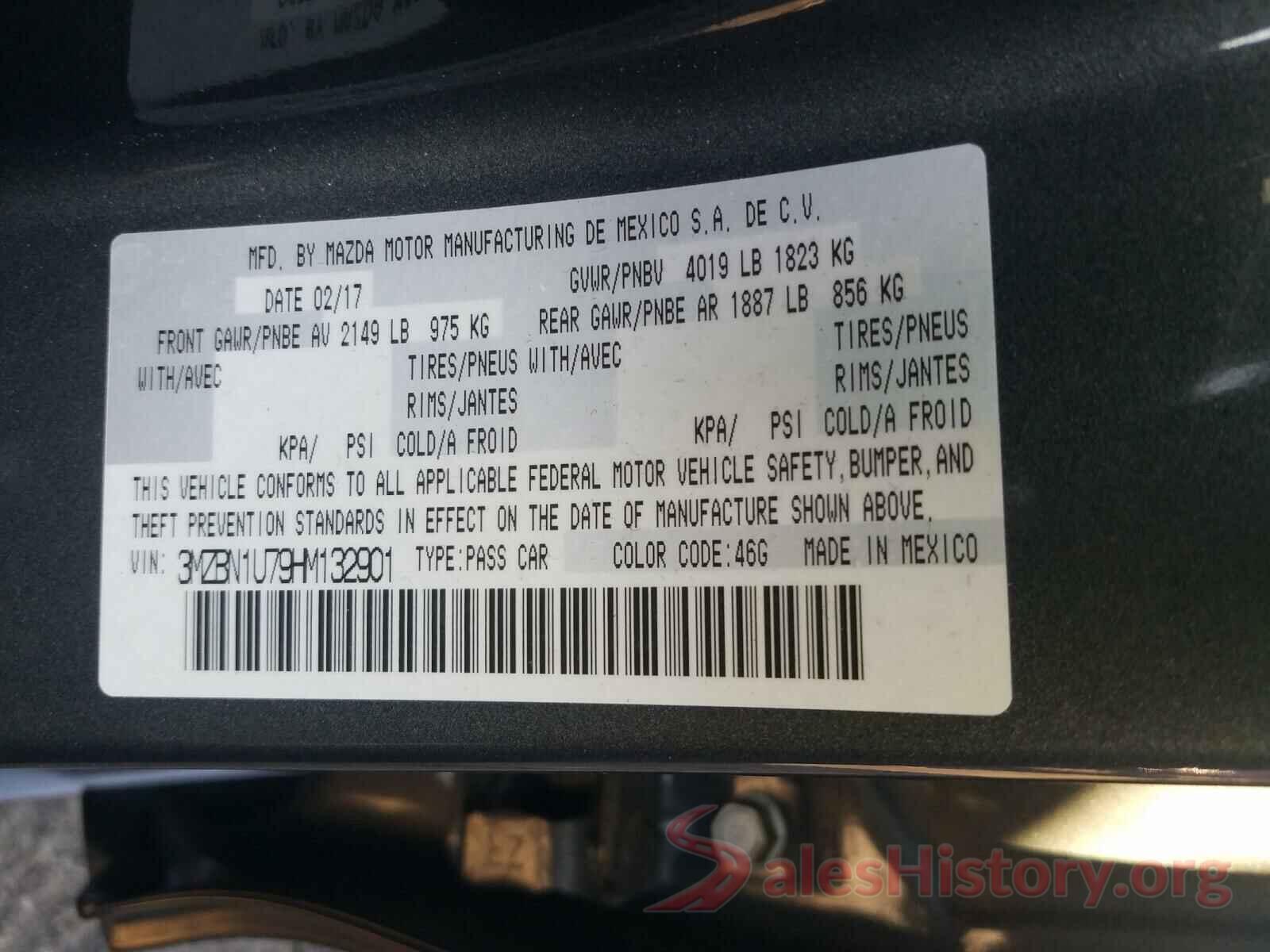 3MZBN1U79HM132901 2017 MAZDA 3