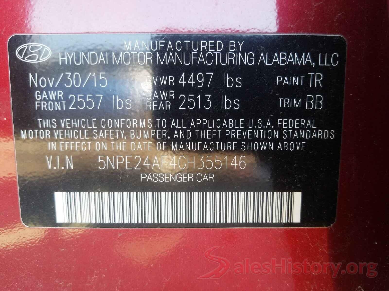 5NPE24AF4GH355146 2016 HYUNDAI SONATA