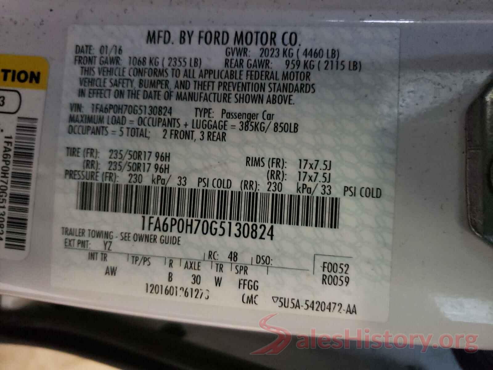 1FA6P0H70G5130824 2016 FORD FUSION