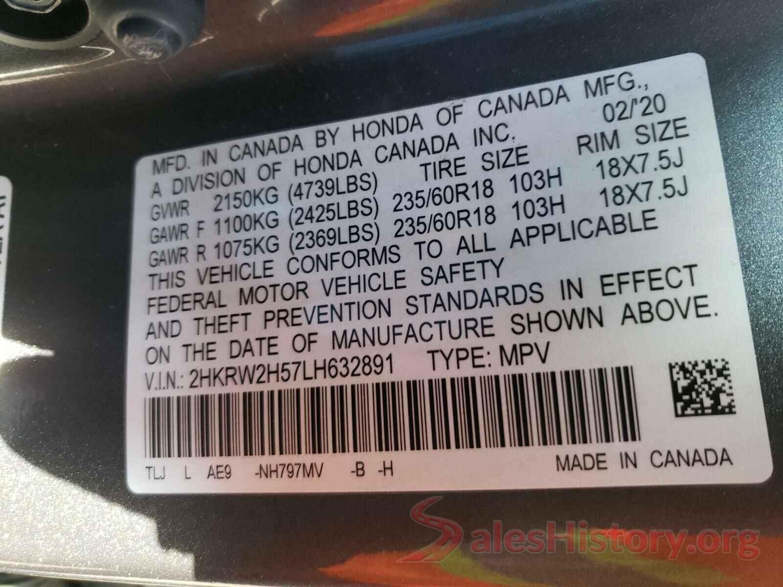 2HKRW2H57LH632891 2020 HONDA CRV