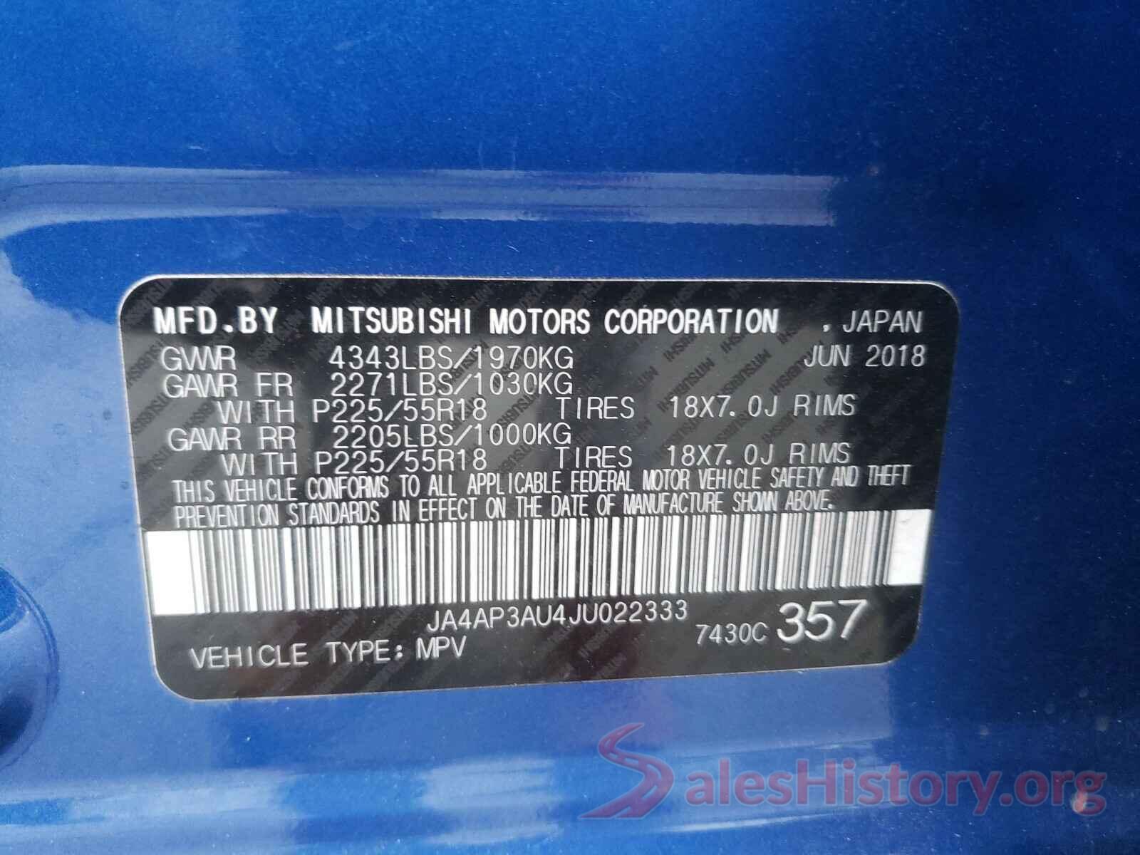 JA4AP3AU4JU022333 2018 MITSUBISHI OUTLANDER