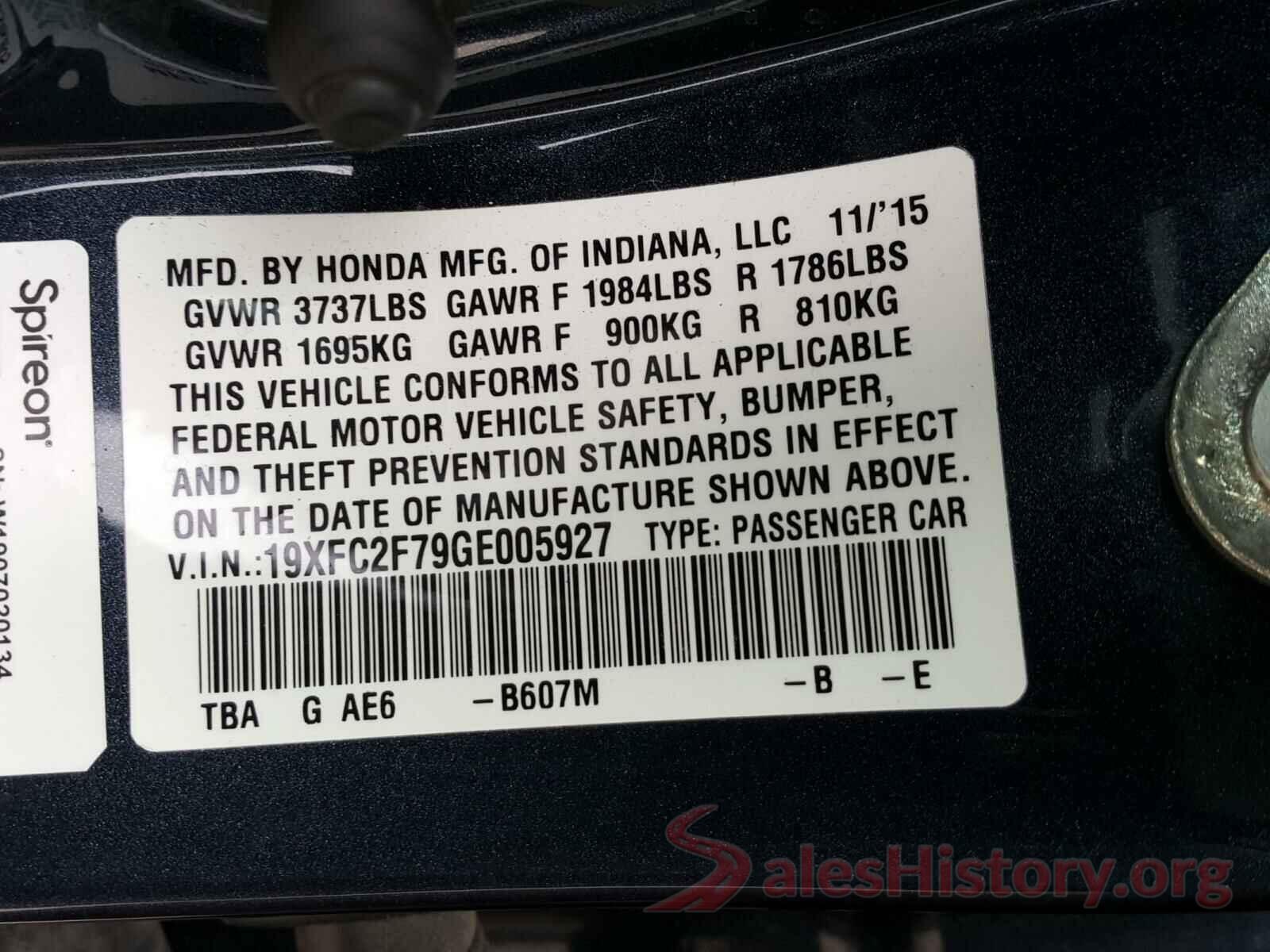 19XFC2F79GE005927 2016 HONDA CIVIC