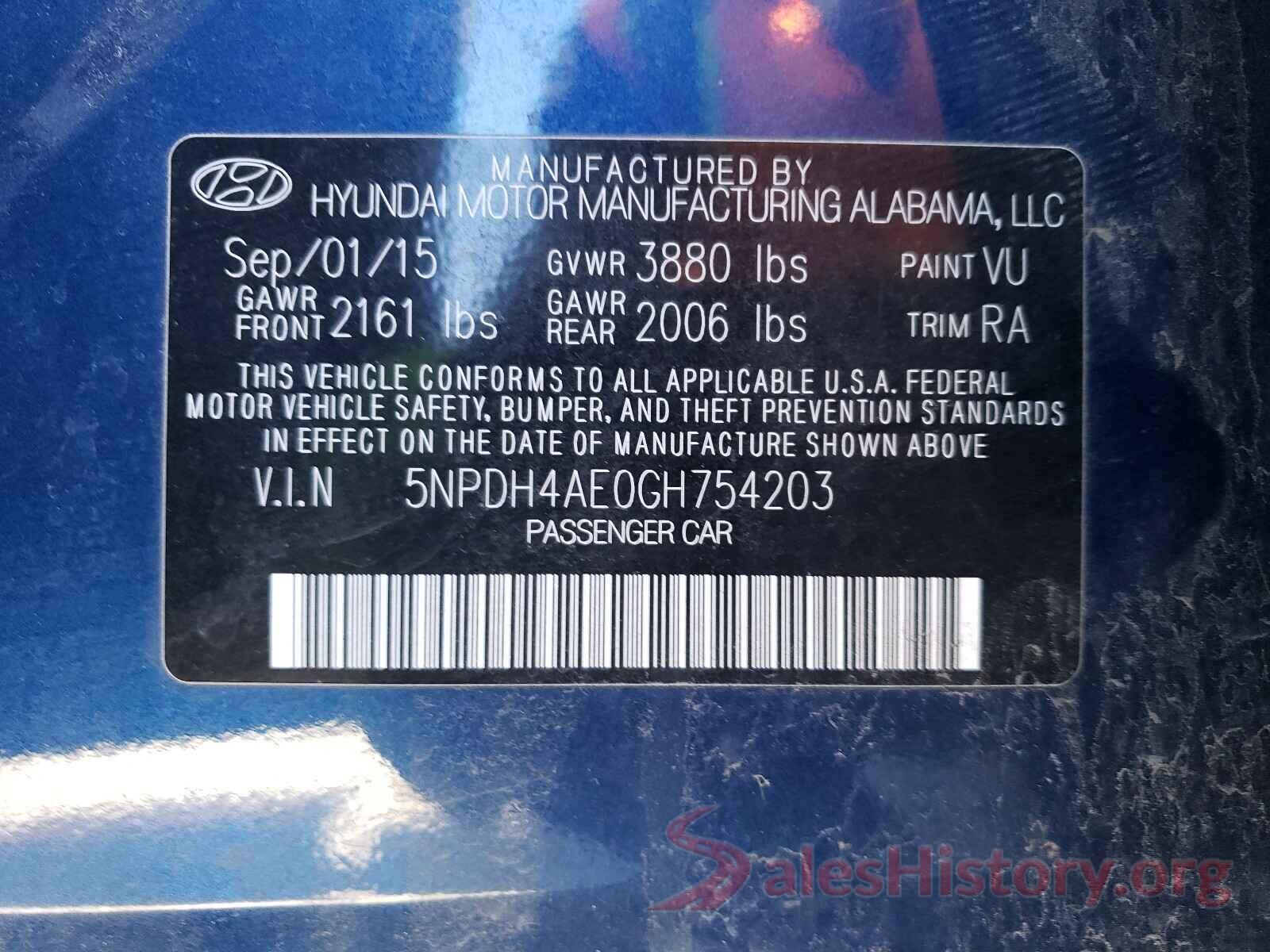 5NPDH4AE0GH754203 2016 HYUNDAI ELANTRA