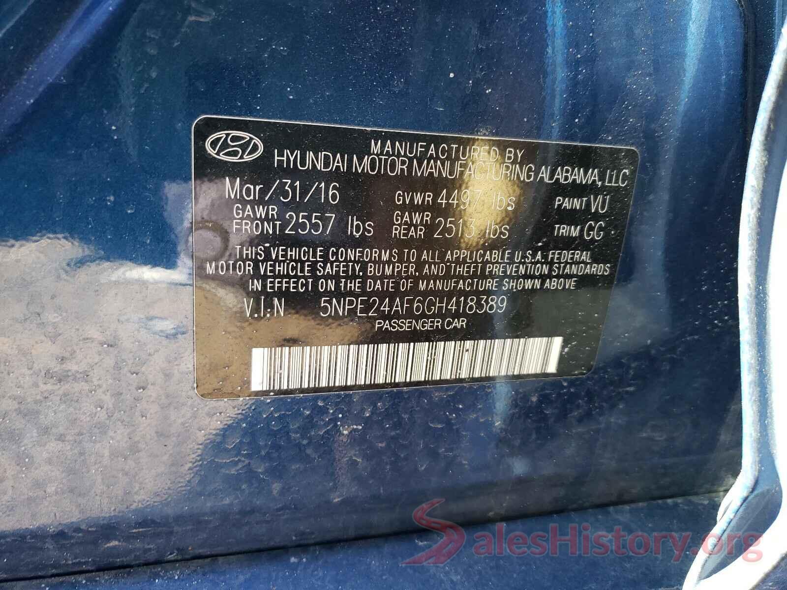 5NPE24AF6GH418389 2016 HYUNDAI SONATA