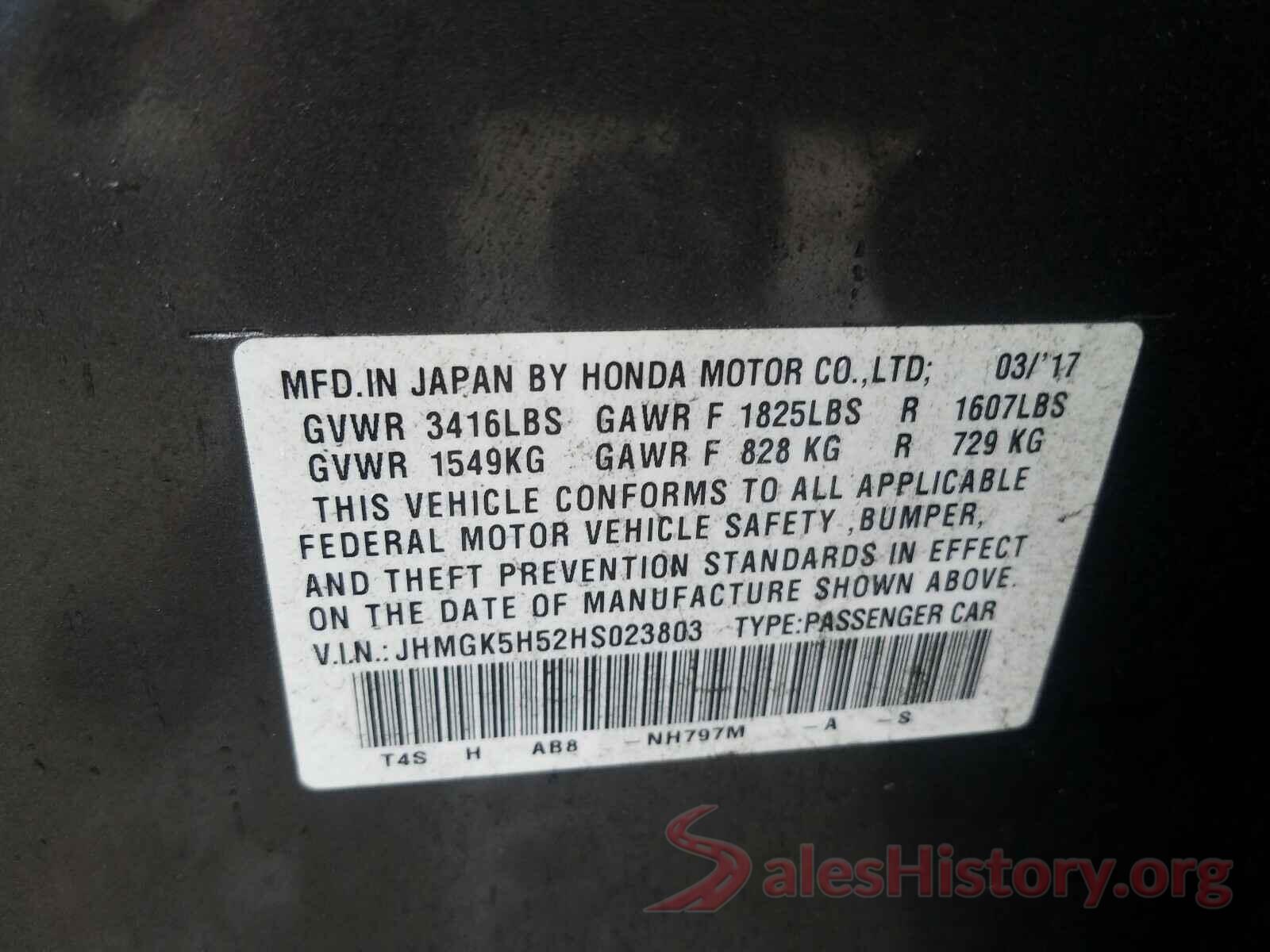 JHMGK5H52HS023803 2017 HONDA FIT