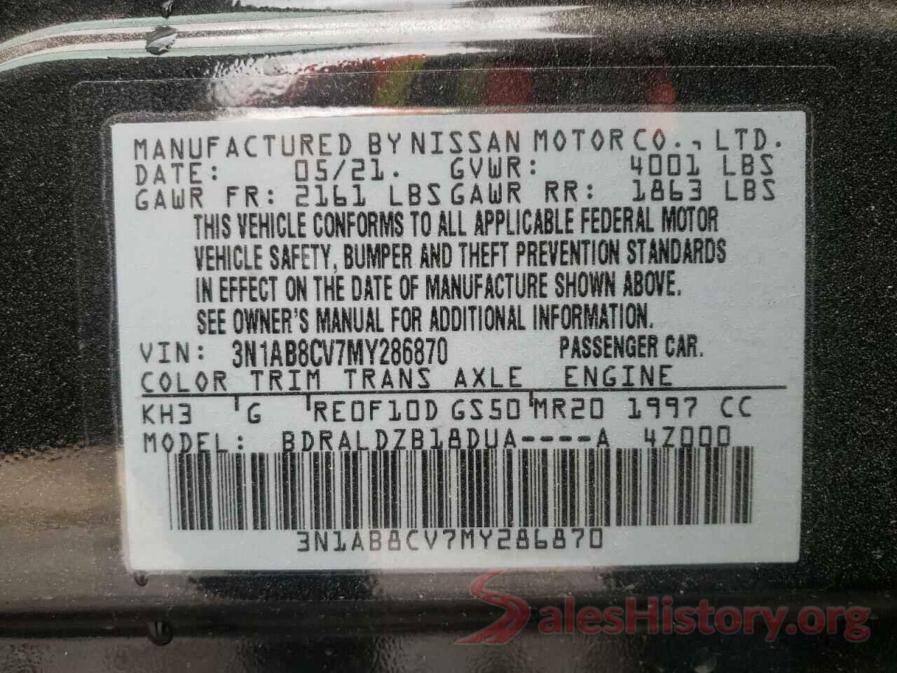 3N1AB8CV7MY286870 2021 NISSAN SENTRA