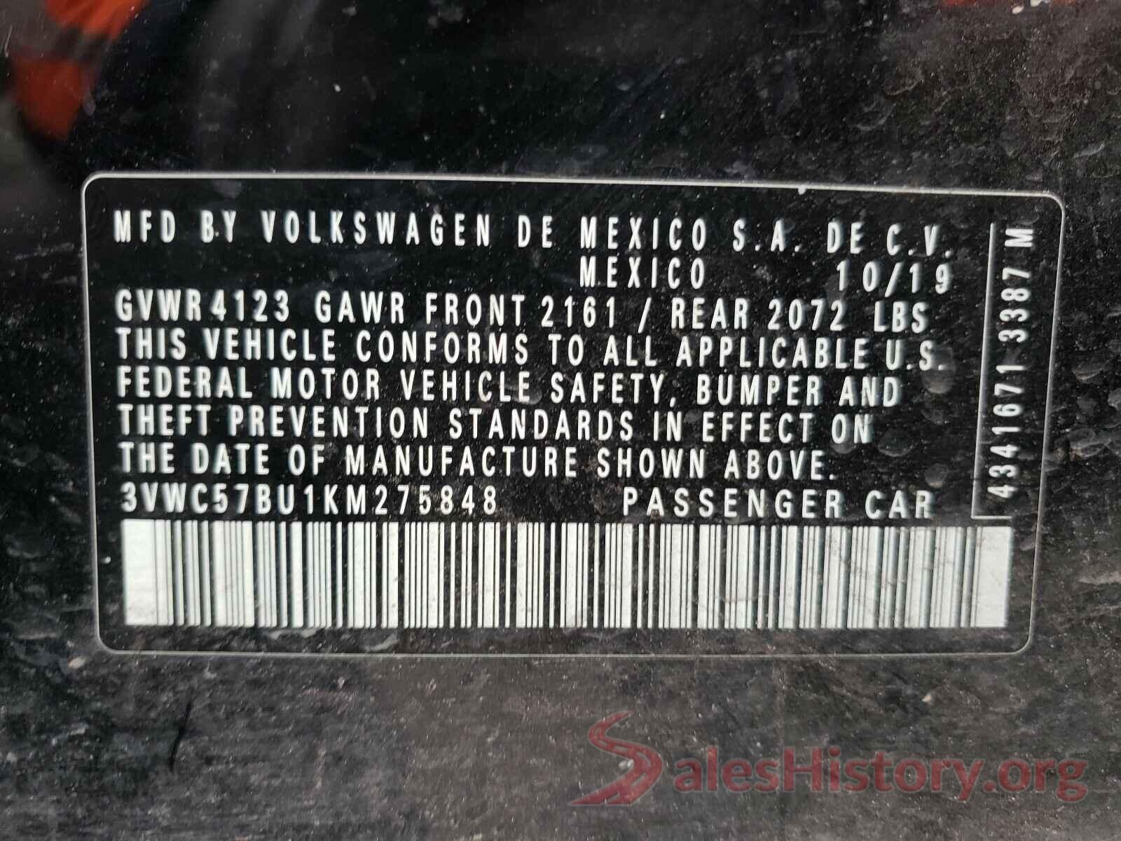 3VWC57BU1KM275848 2019 VOLKSWAGEN JETTA