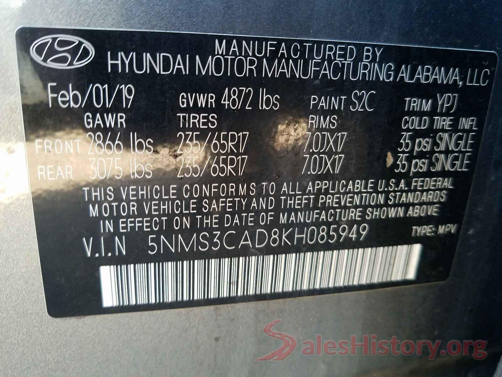 5NMS3CAD8KH085949 2019 HYUNDAI SANTA FE