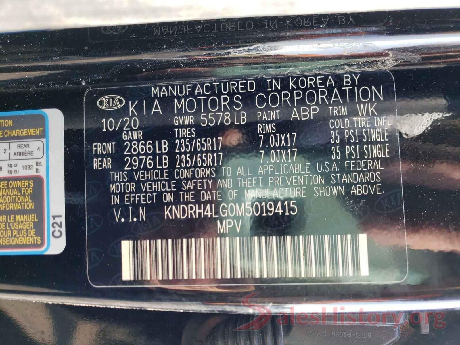 KNDRH4LG0M5019415 2021 KIA SORENTO