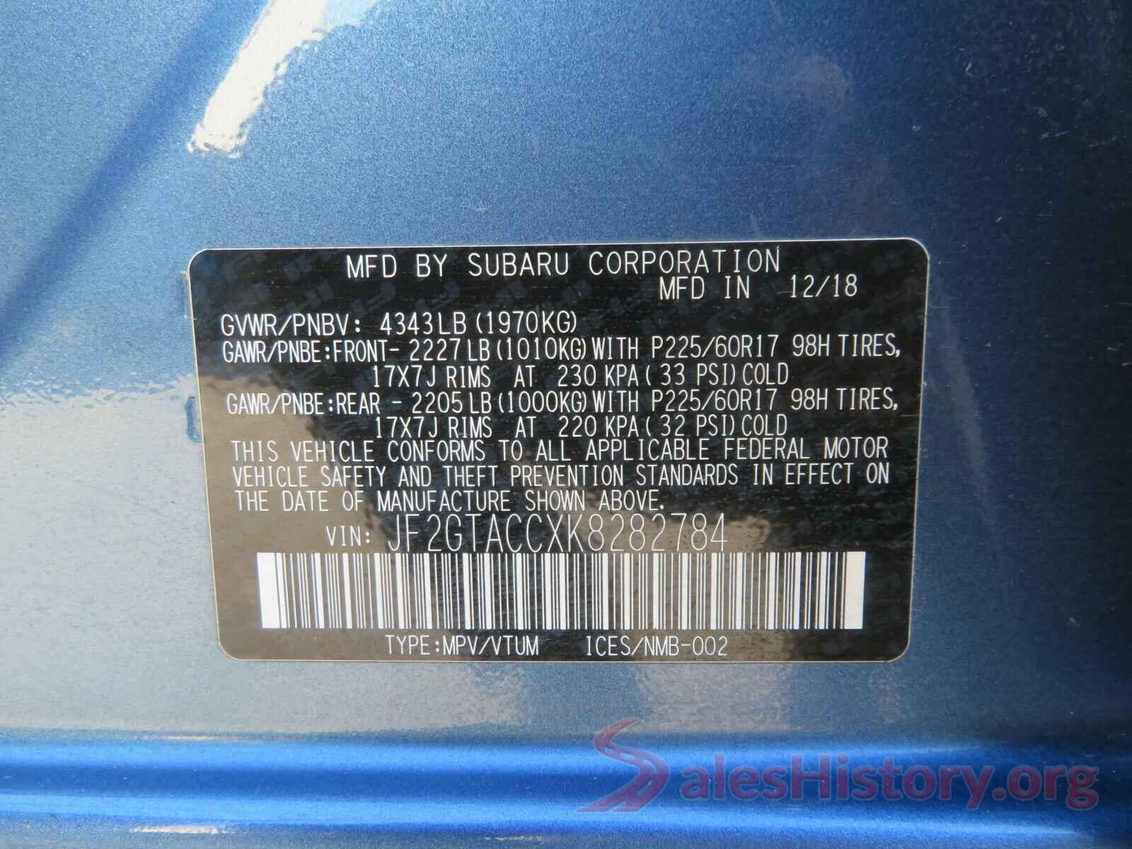 JF2GTACCXK8282784 2019 SUBARU CROSSTREK