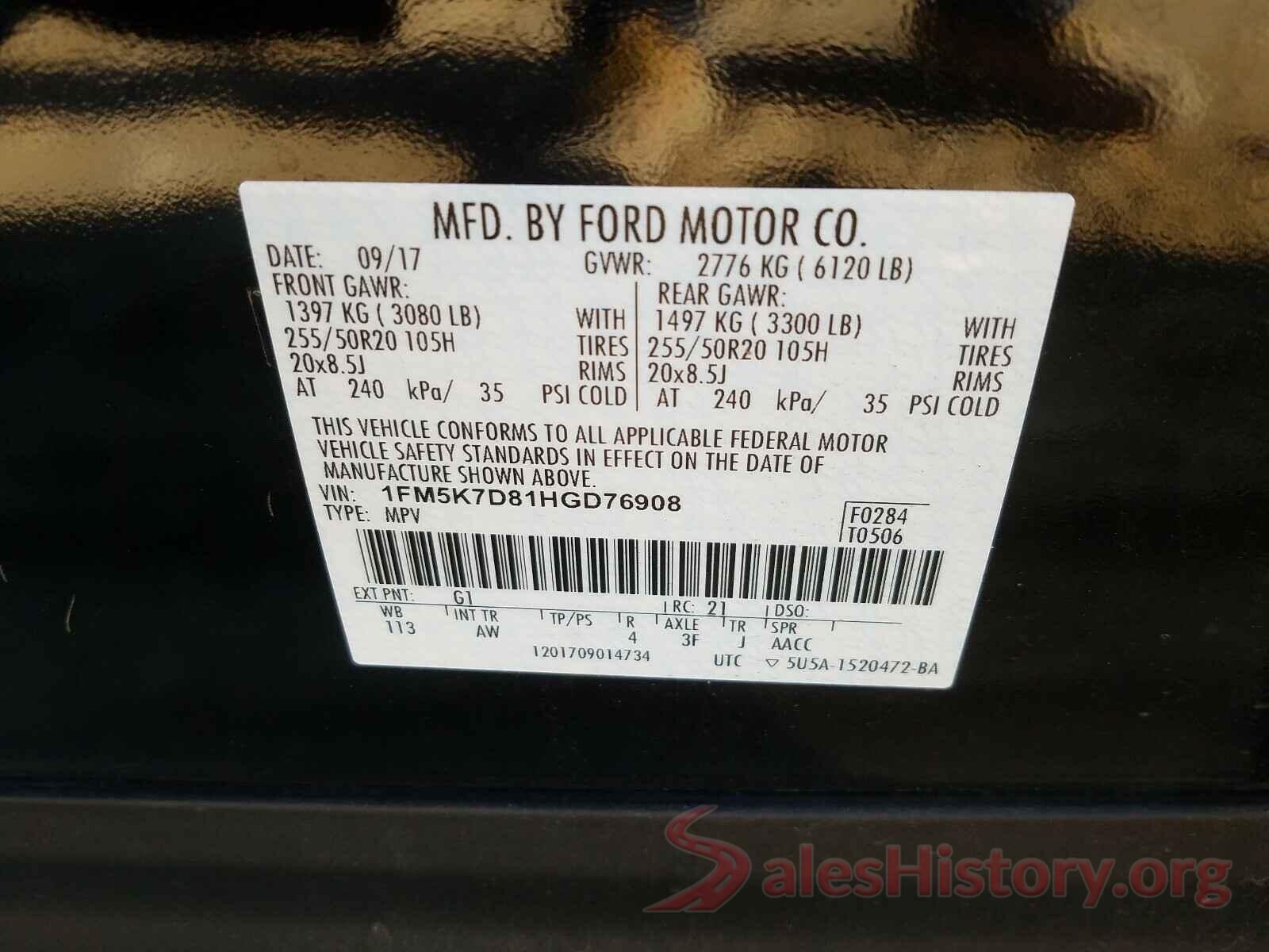 1FM5K7D81HGD76908 2017 FORD EXPLORER