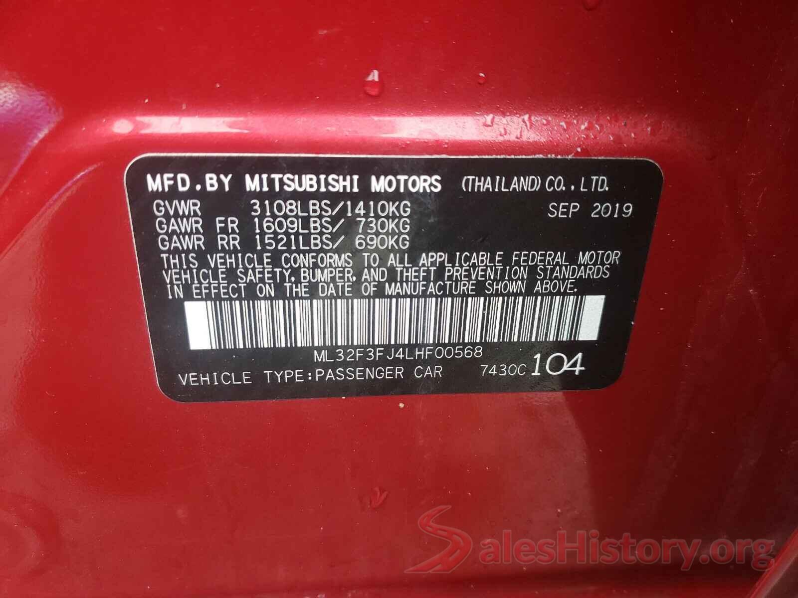 ML32F3FJ4LHF00568 2020 MITSUBISHI MIRAGE