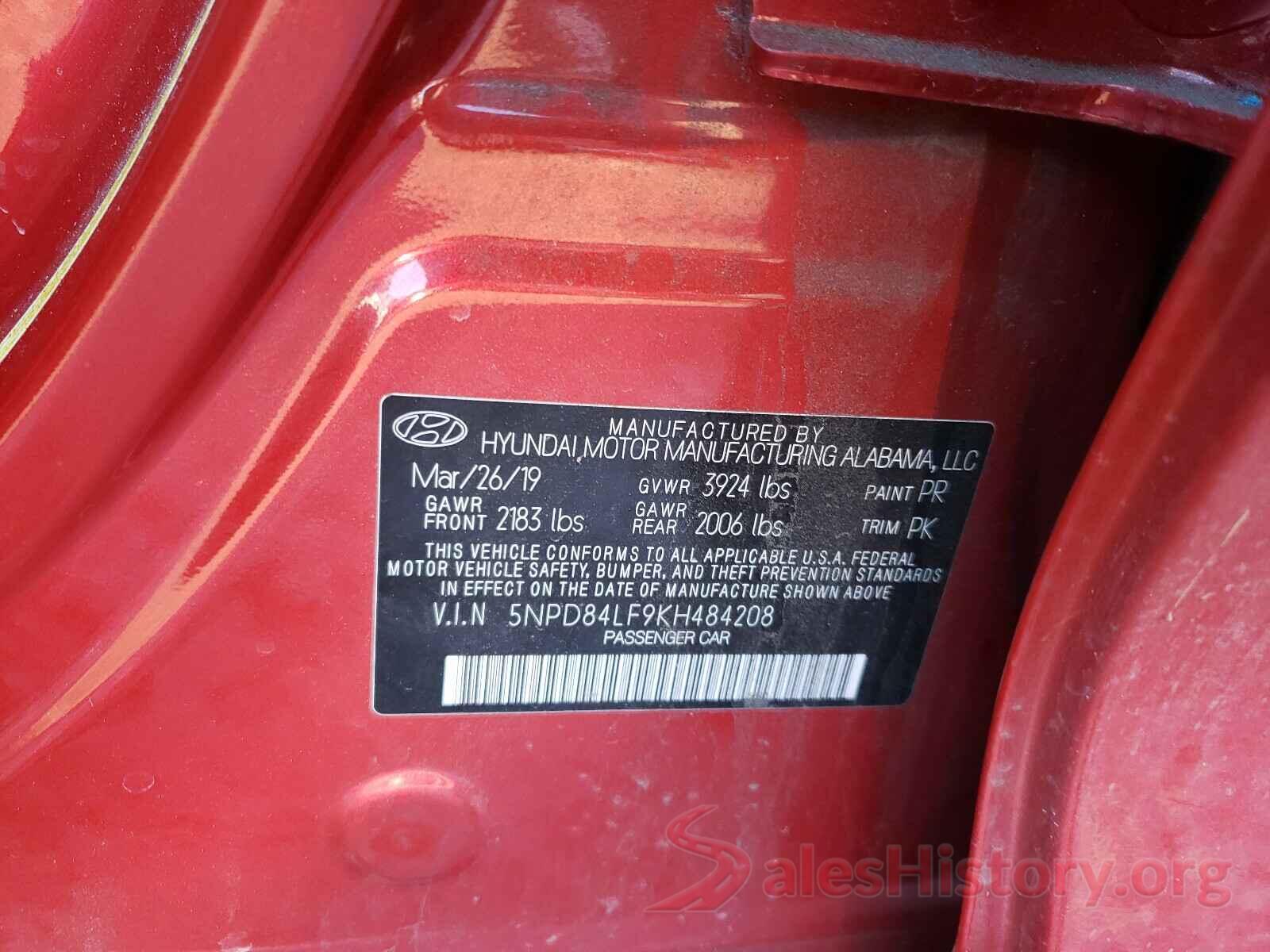 5NPD84LF9KH484208 2019 HYUNDAI ELANTRA