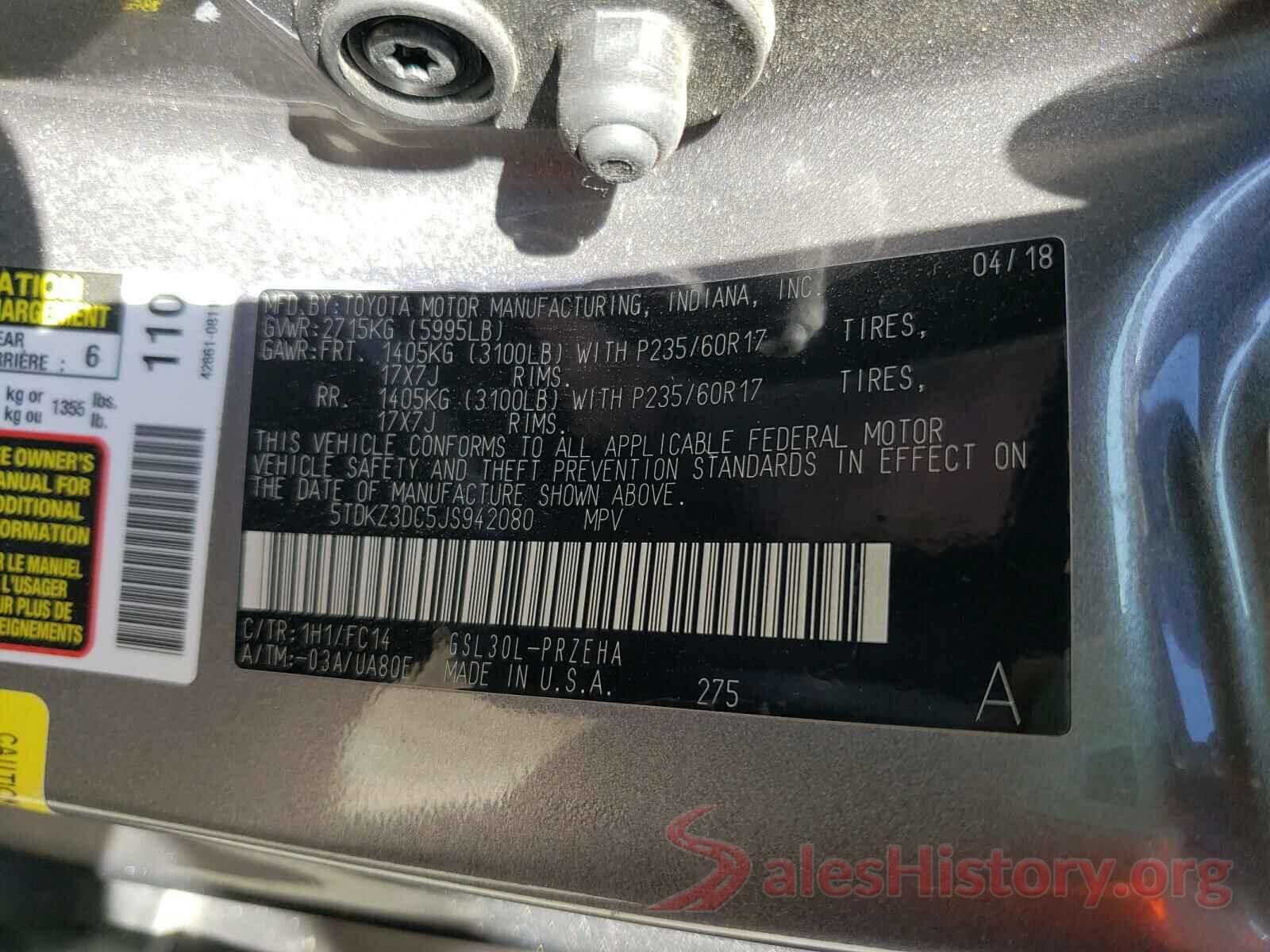 5TDKZ3DC5JS942080 2018 TOYOTA SIENNA