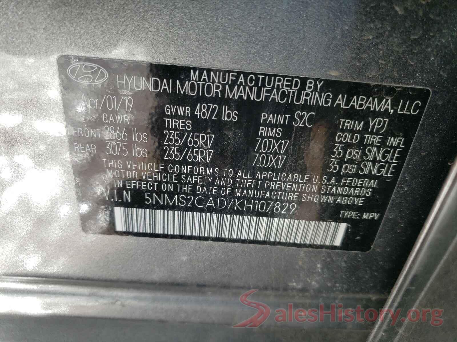 5NMS2CAD7KH107829 2019 HYUNDAI SANTA FE