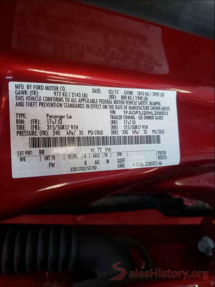 1FADP3J20HL258503 2017 FORD FOCUS