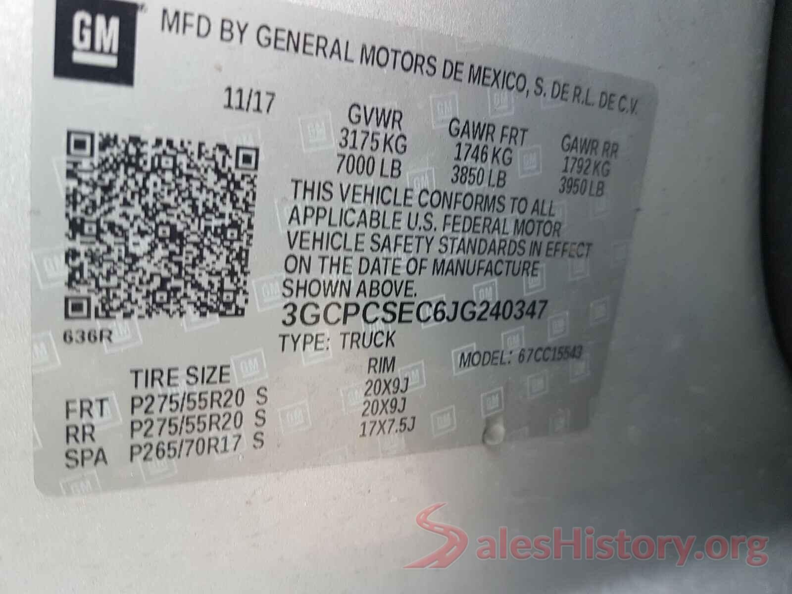 3GCPCSEC6JG240347 2018 CHEVROLET SILVERADO