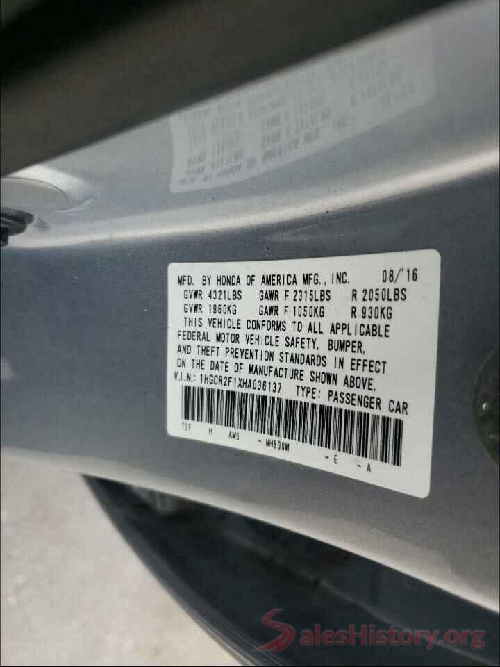 1HGCR2F1XHA036137 2017 HONDA ACCORD