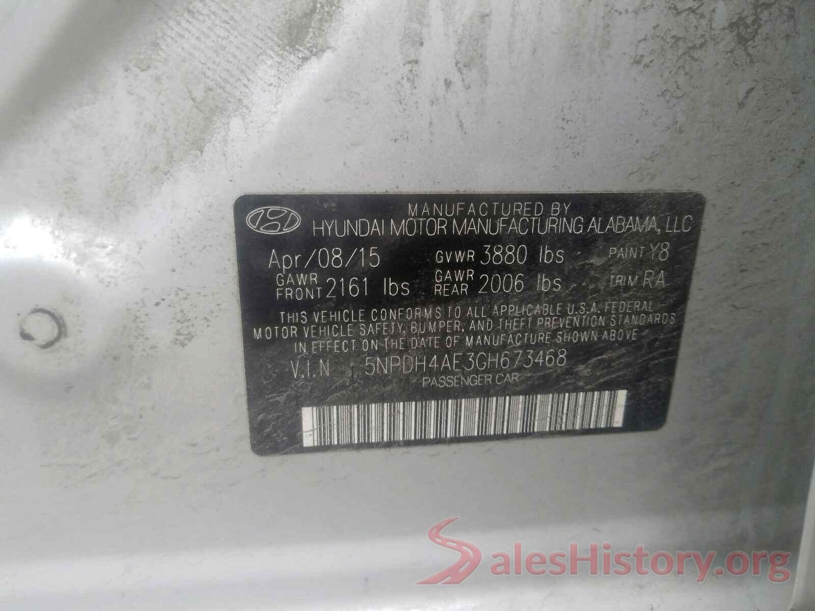 5NPDH4AE3GH673468 2016 HYUNDAI ELANTRA