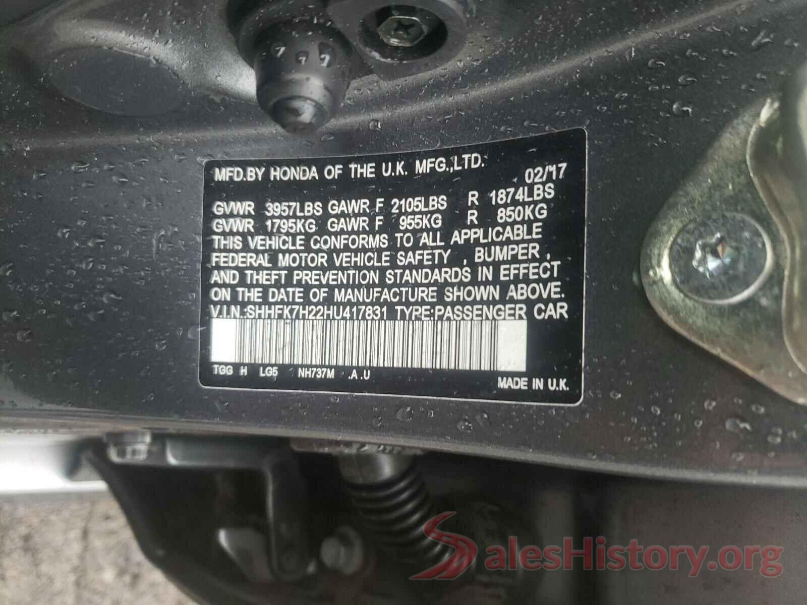 SHHFK7H22HU417831 2017 HONDA CIVIC