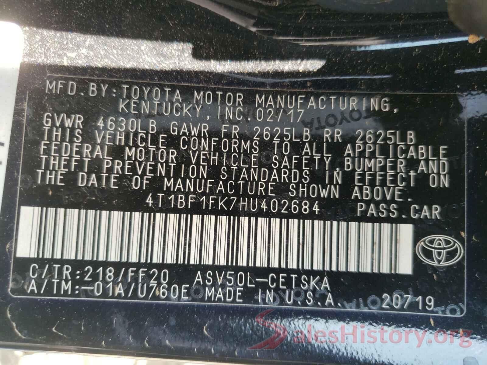 4T1BF1FK7HU402684 2017 TOYOTA CAMRY