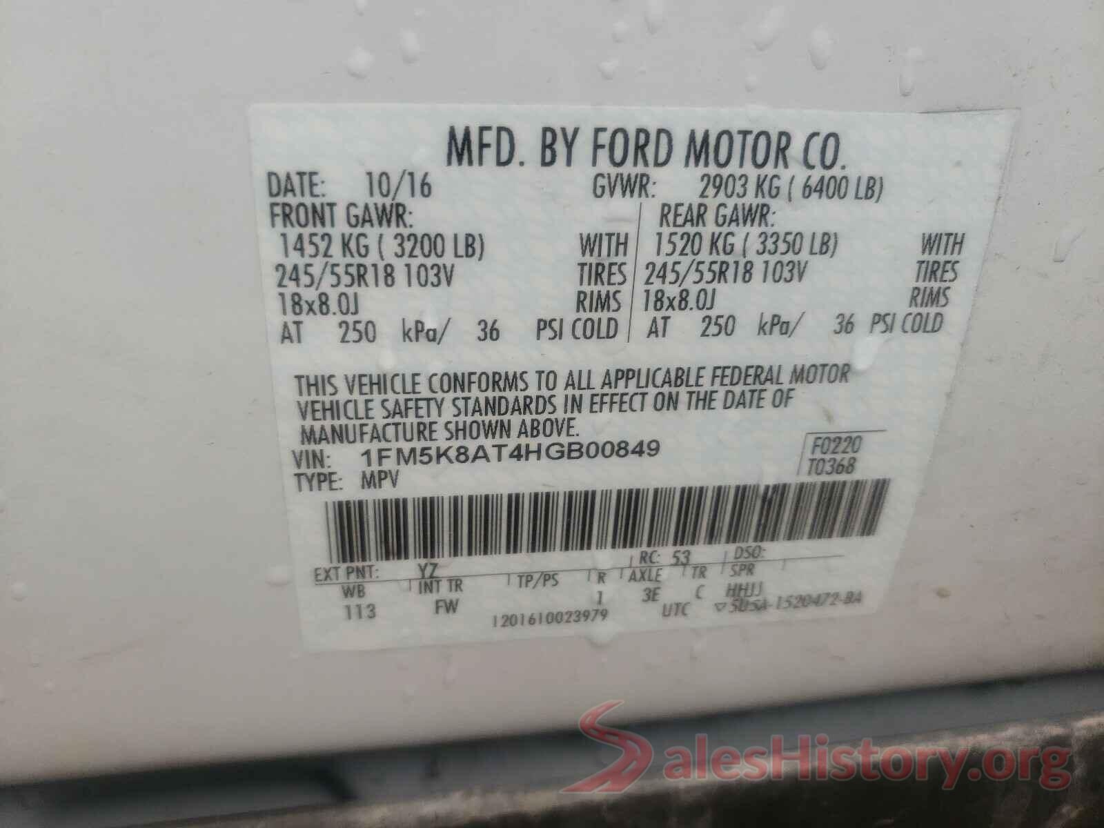 1FM5K8AT4HGB00849 2017 FORD EXPLORER