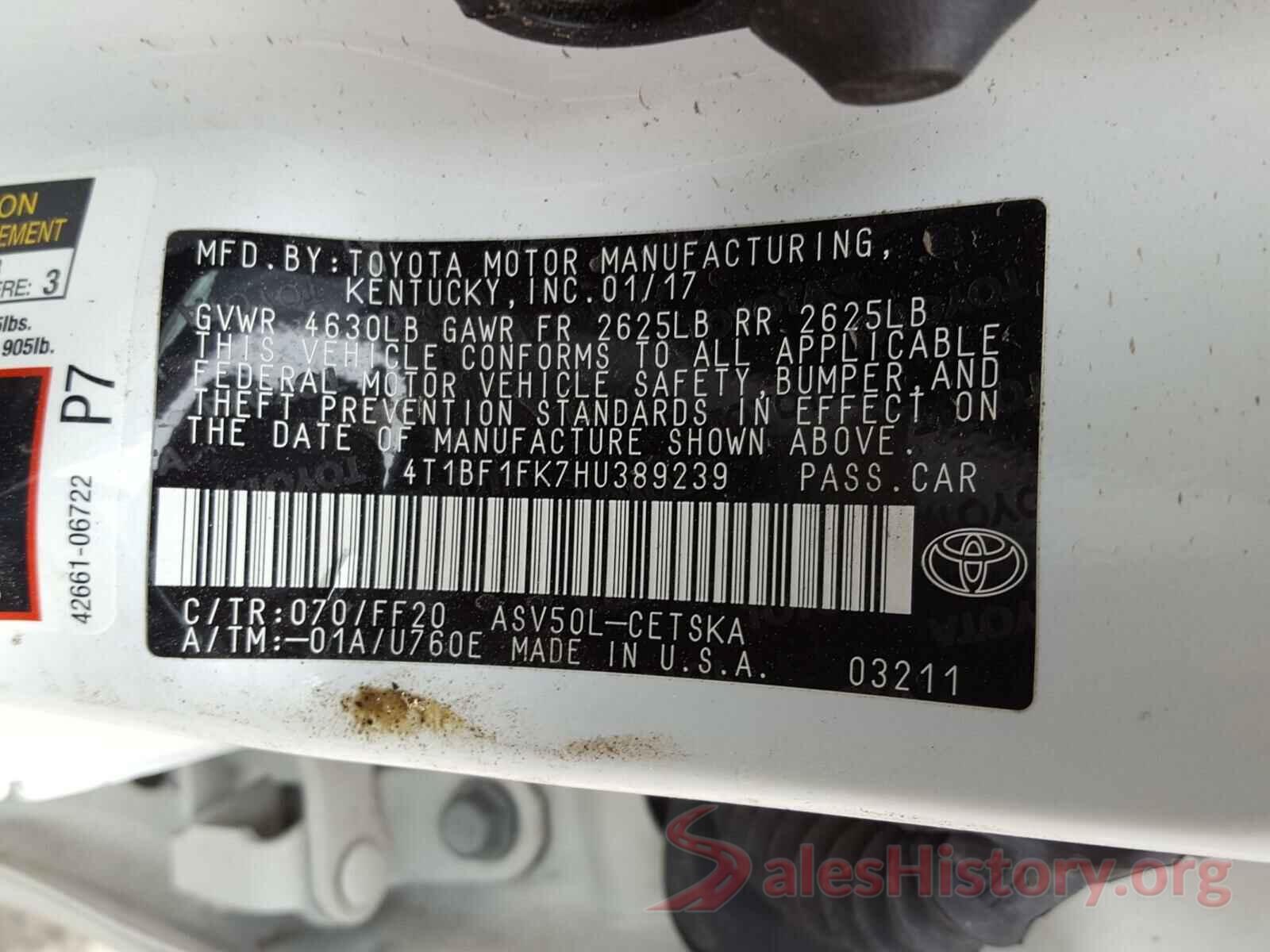 4T1BF1FK7HU389239 2017 TOYOTA CAMRY