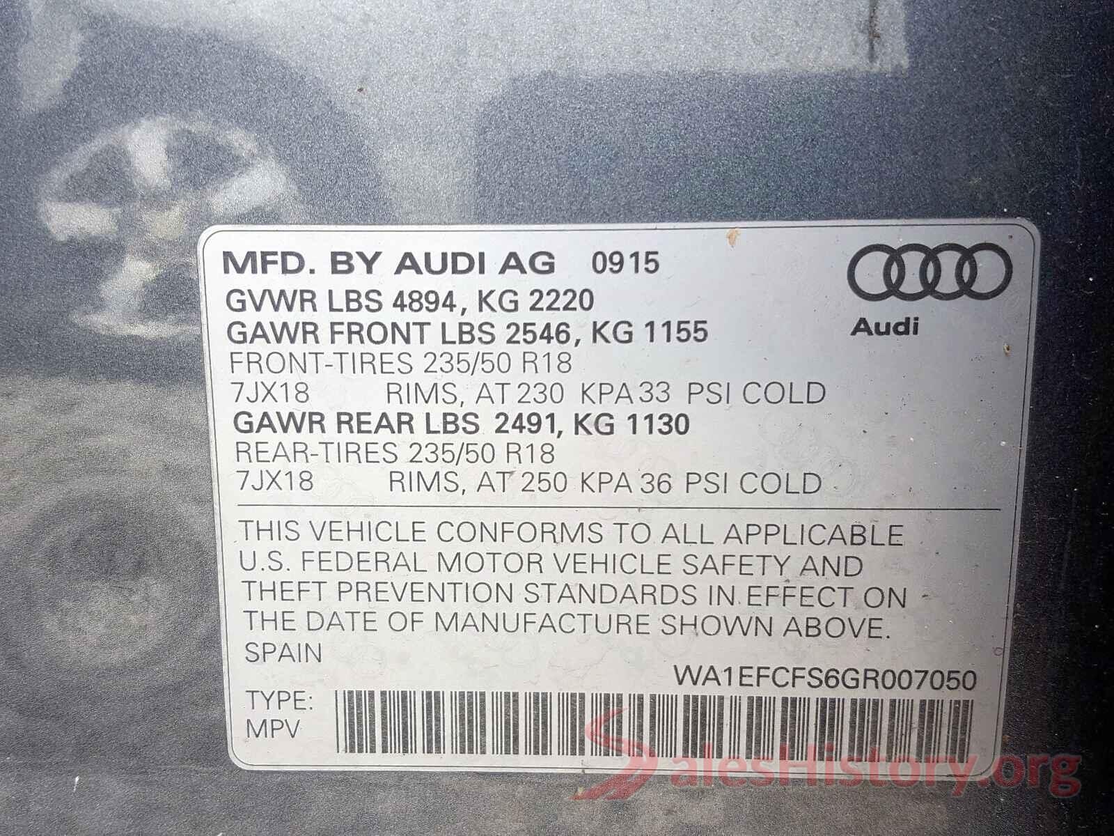 WA1EFCFS6GR007050 2016 AUDI Q3