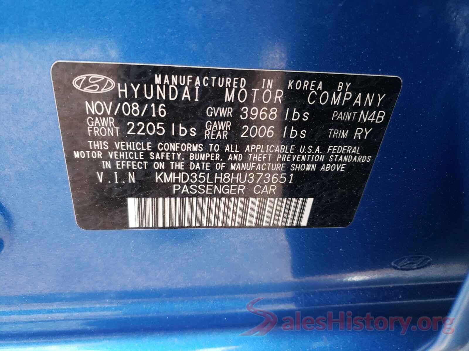 KMHD35LH8HU373651 2017 HYUNDAI ELANTRA