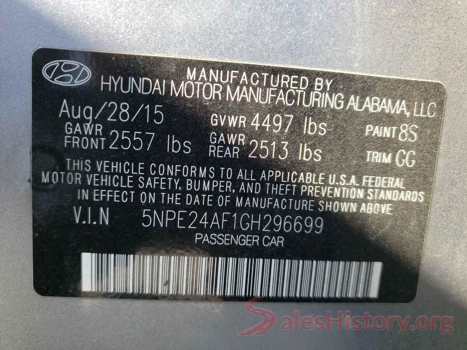 5NPE24AF1GH296699 2016 HYUNDAI SONATA