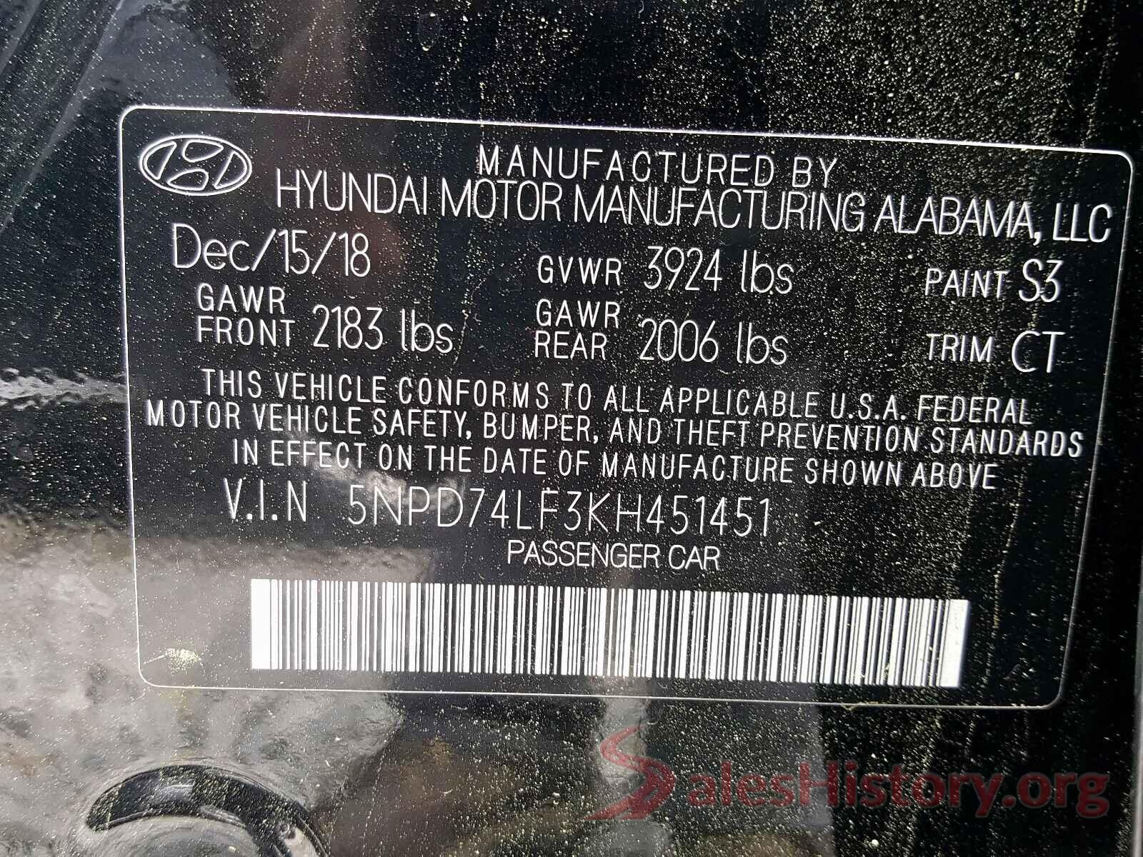 5NPD74LF3KH451451 2019 HYUNDAI ELANTRA