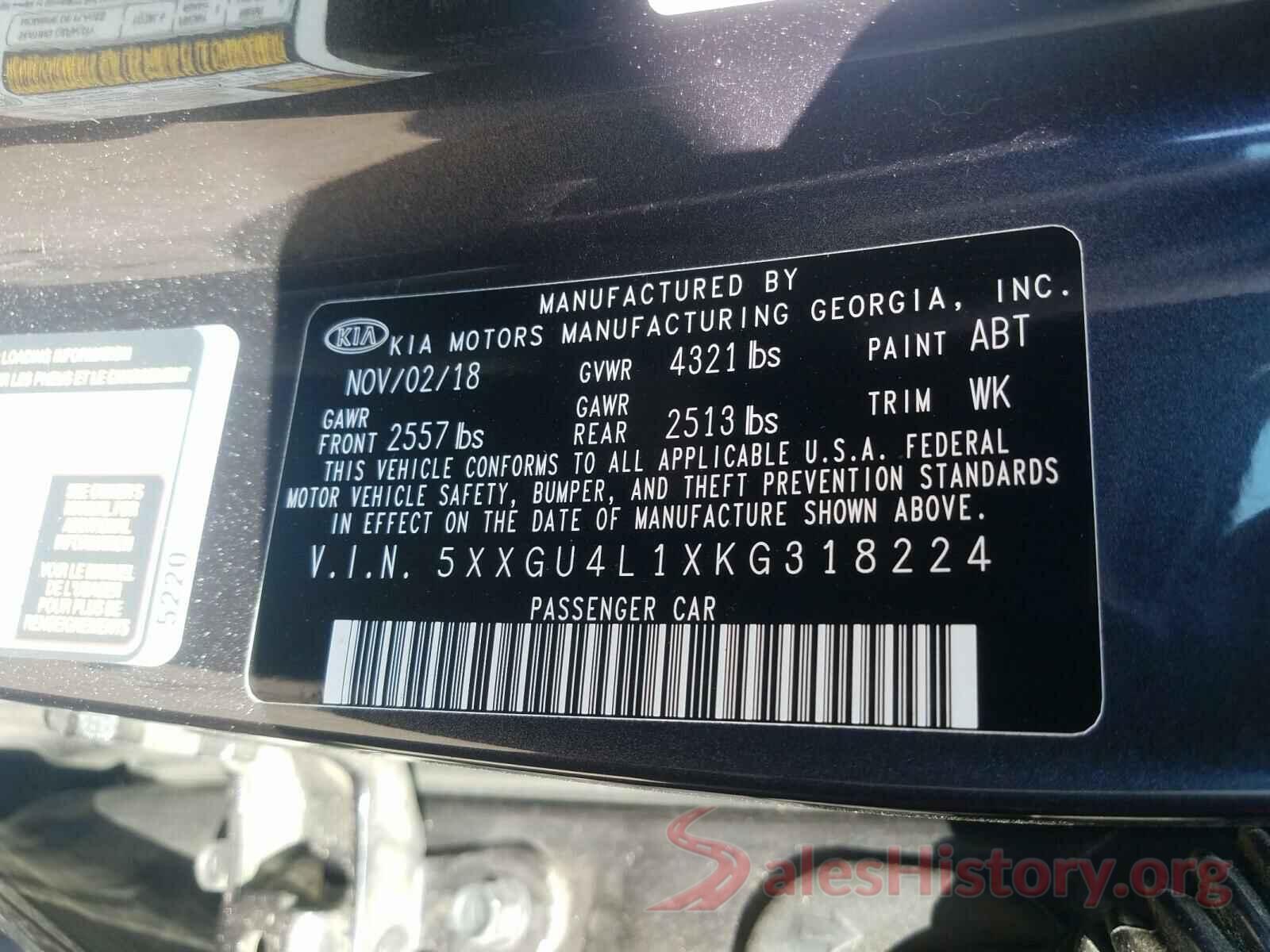 5XXGU4L1XKG318224 2019 KIA OPTIMA