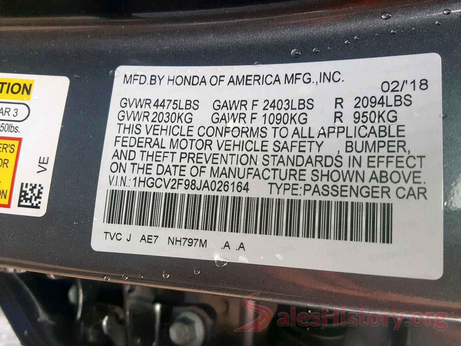 1HGCV2F98JA026164 2018 HONDA ACCORD