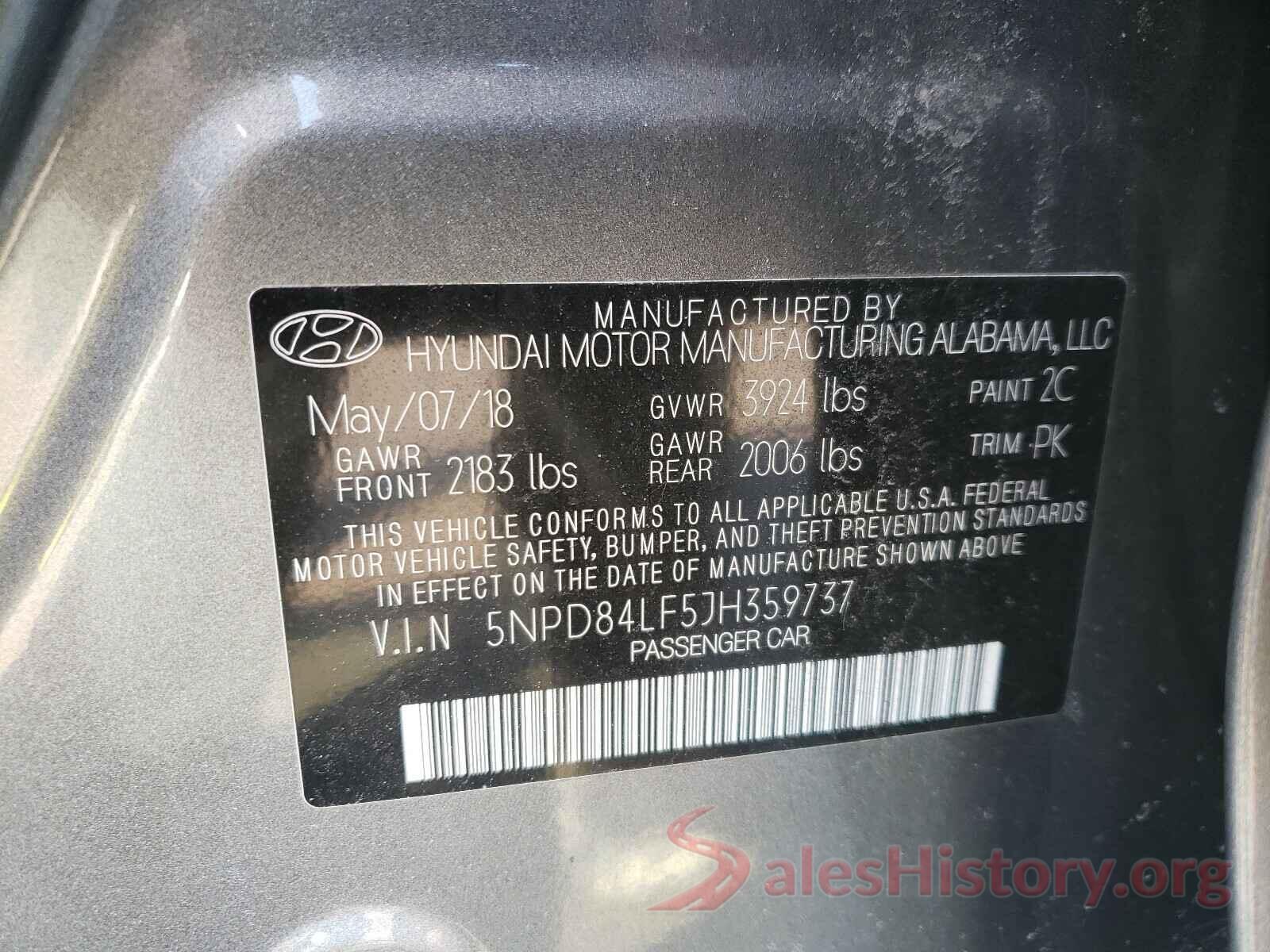 5NPD84LF5JH359737 2018 HYUNDAI ELANTRA